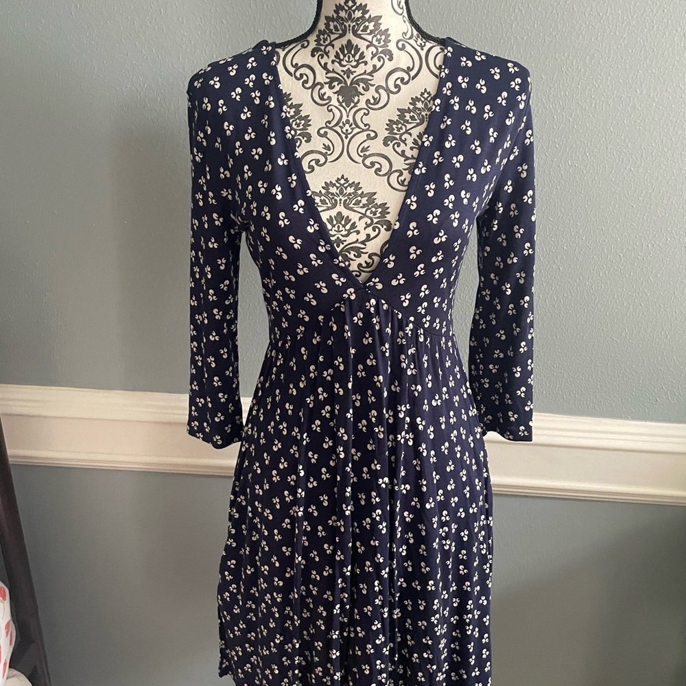 Urban Outfitters Navy and White Floral Long Sleeve Dress